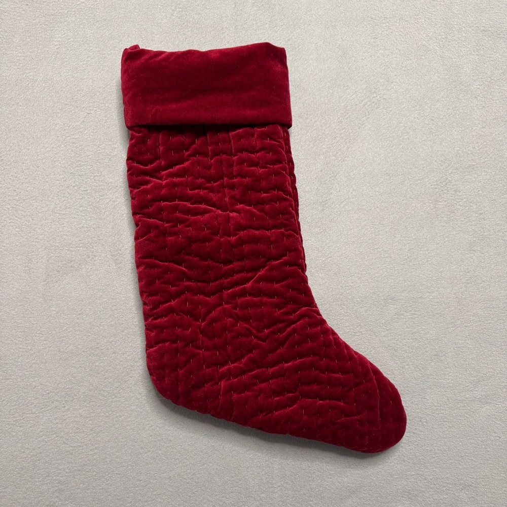 Pottery Barn Christmas‎ Stocking Quilted Velvet Burgundy Red